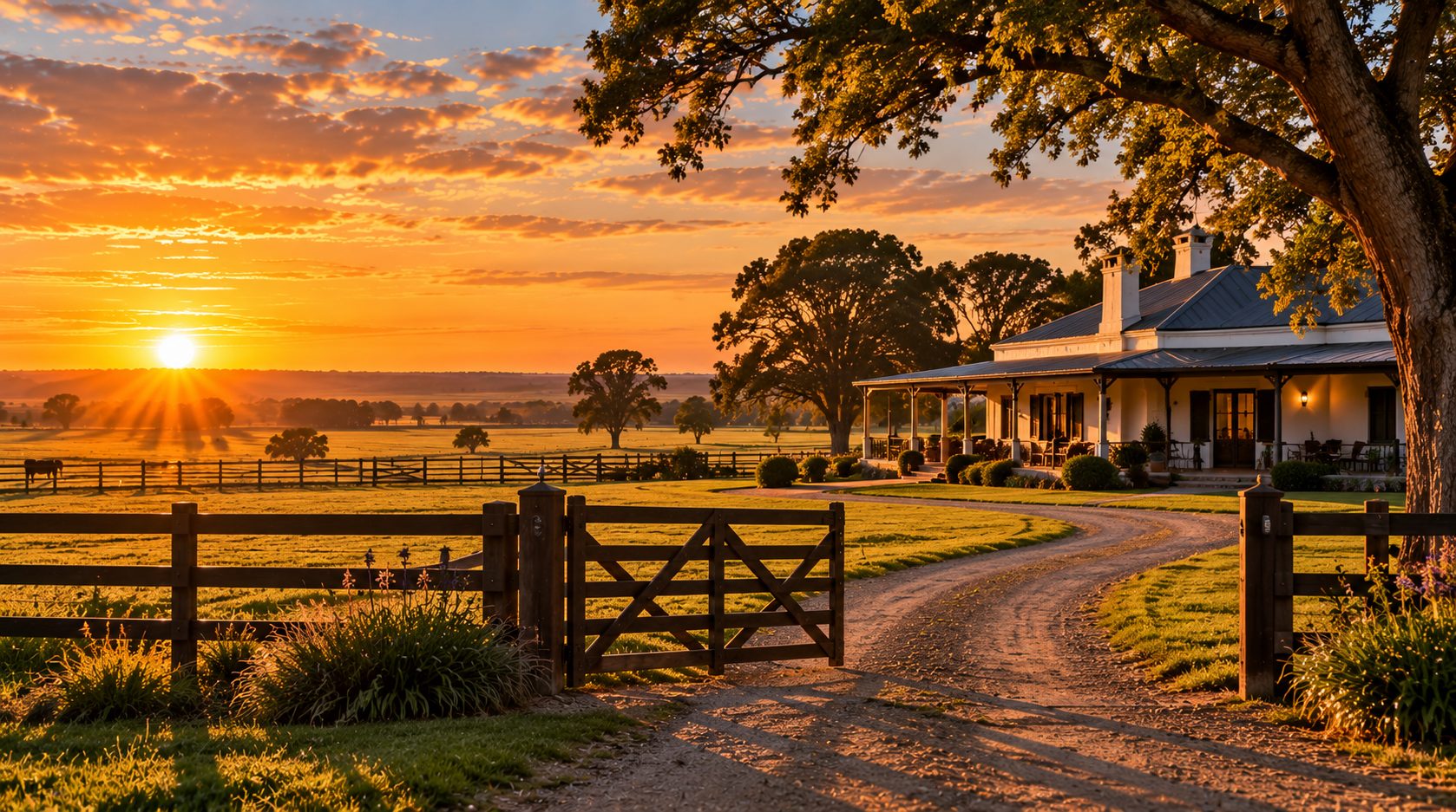 Estancia argentina al atardecer