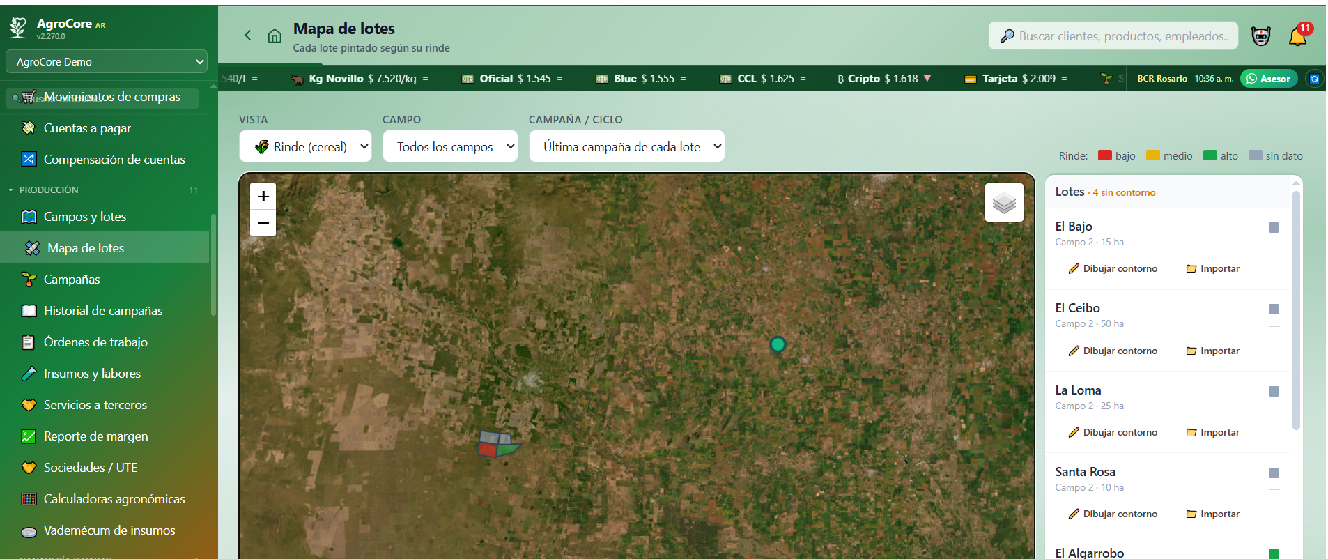 Mapa de lotes de AgroCore